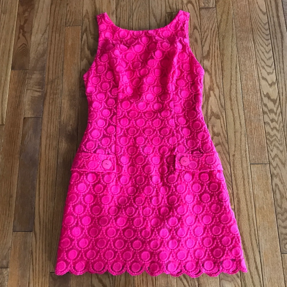 bebe Hot Pink Mini Dress with Scalloped Hem-Medium